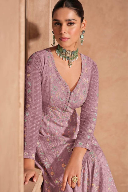 Traditional Indian Pink Anarkali Dress With Embroidered Work Ready To Wear