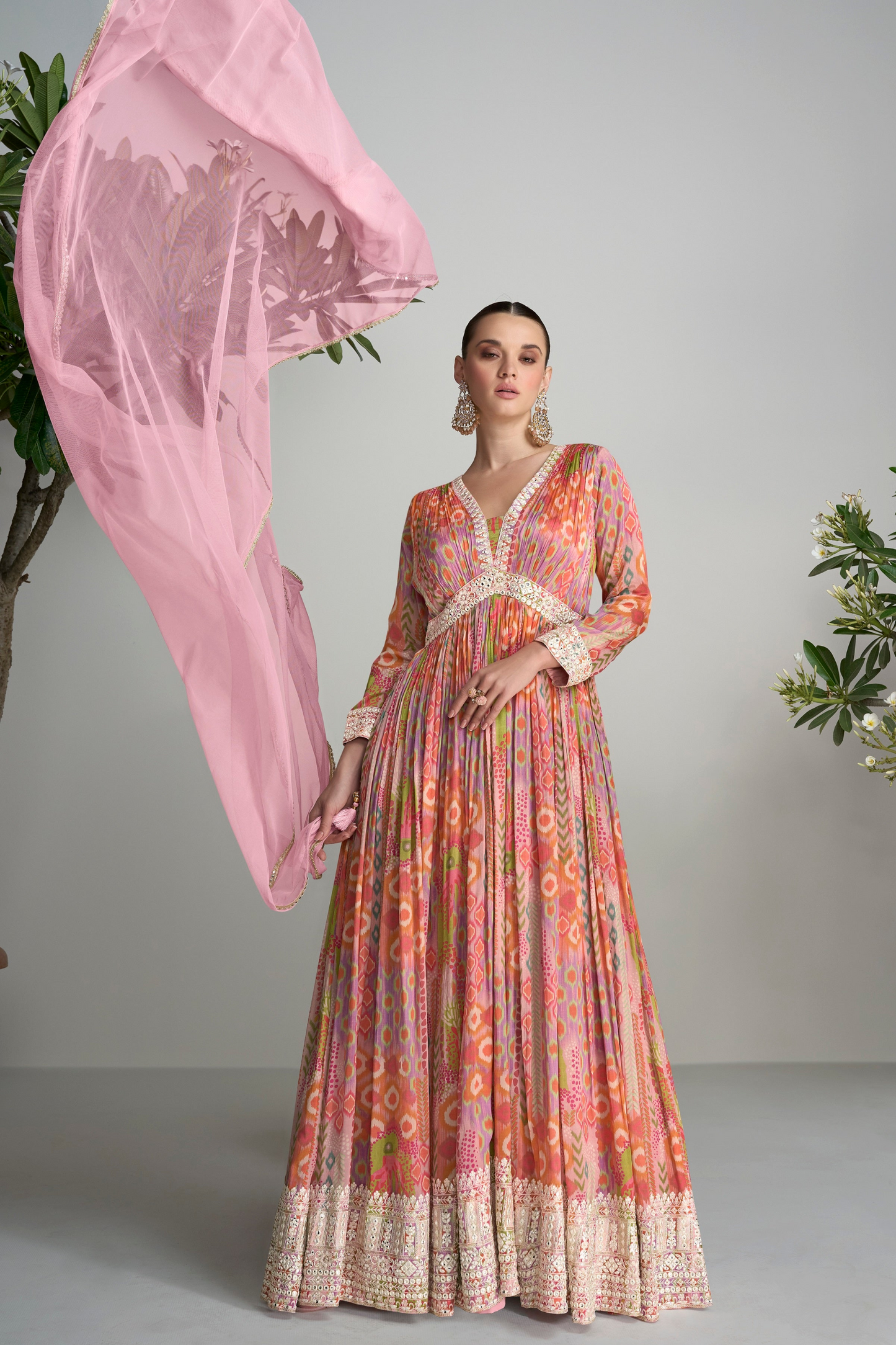 Orange Full Flared Pakistani Anarkali Gown For Eid-Ramzan Party