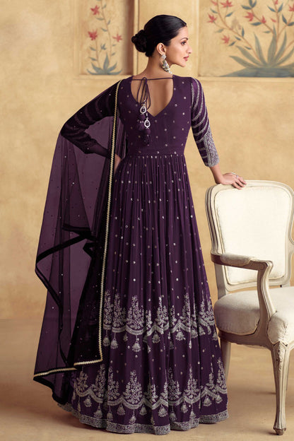 Heavy Embroidery Work Wine Anarkali Gown - Pakistani Formal Wear For Women USA