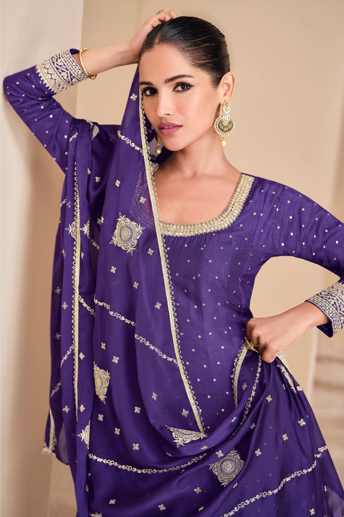 Designer Pakistani Anarkali Suit With Intricate Embroidery Work Front View