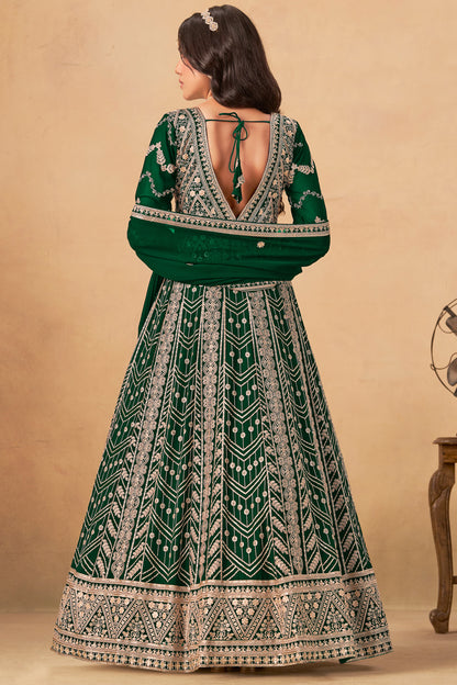 Green Heavy Embroidered Worked Long Anarkali Gown Dupatta 