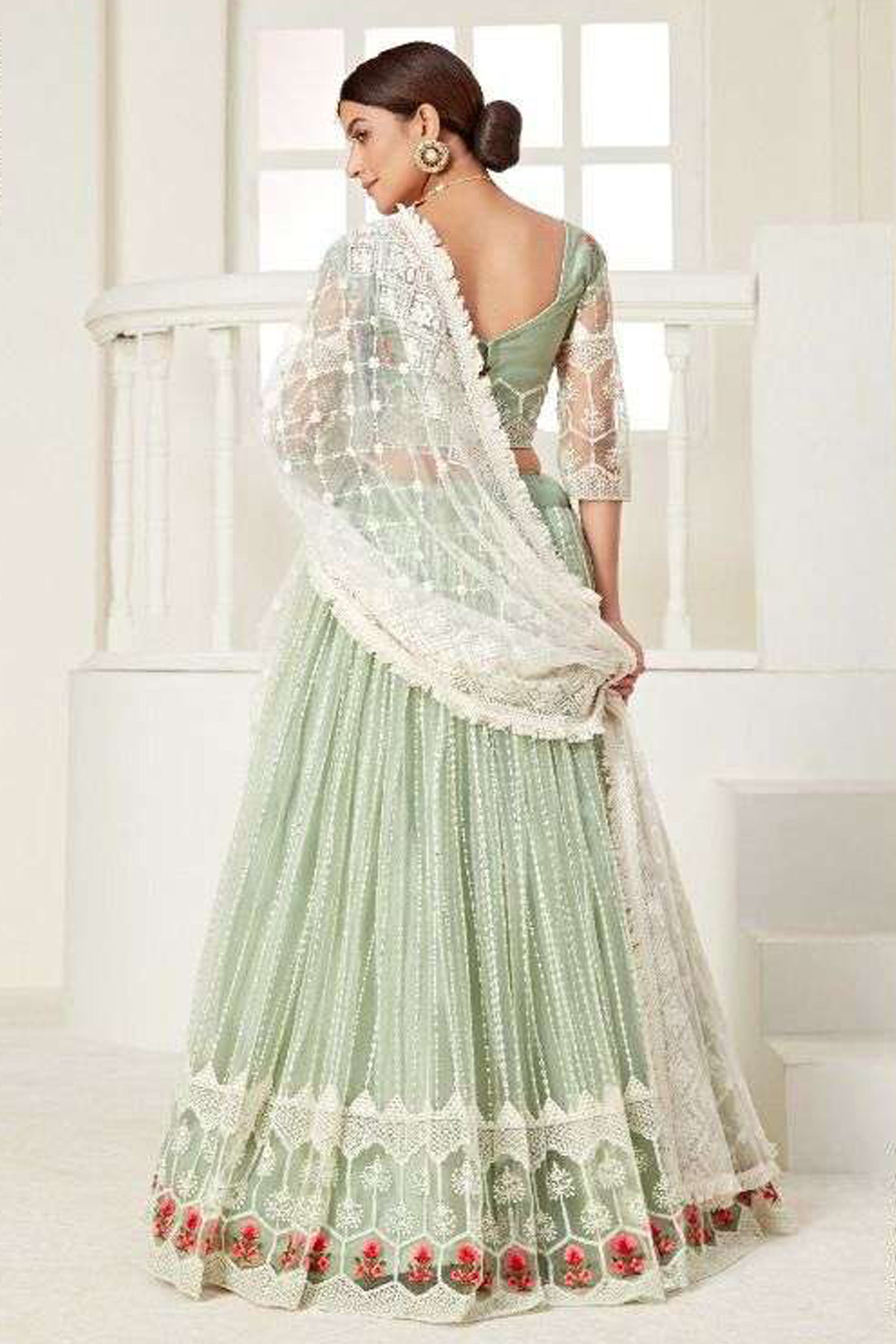 Embroidered Sangeet outfit pistachio green - back view"