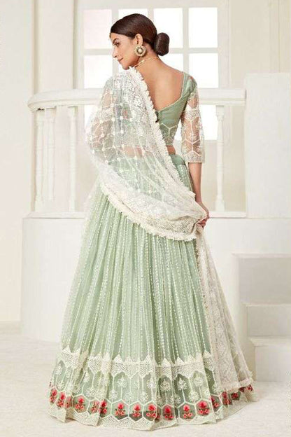 Embroidered Sangeet outfit pistachio green - back view"