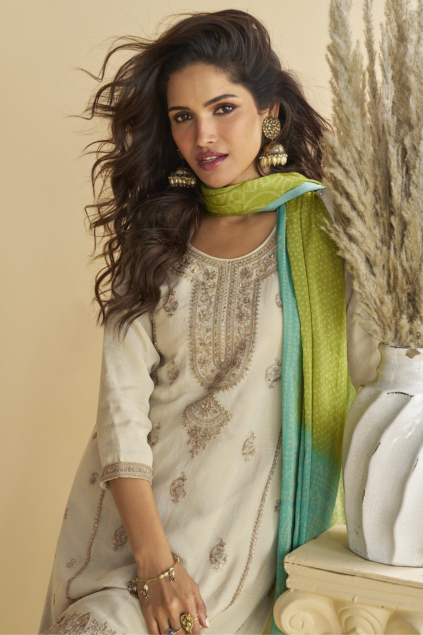 Gorgeous Designer White Palazzo Suit