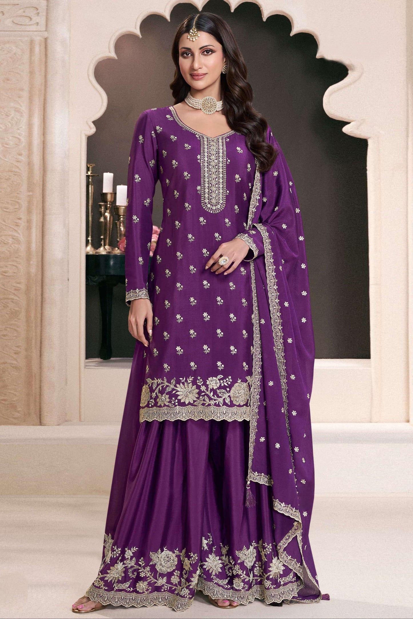 Violet Heavy Embroidery Salwar Kameez Dupatta Suit For Weddings And Special Occasions