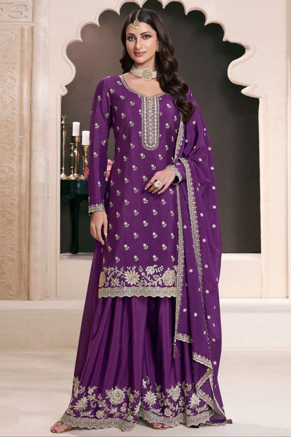 Violet Heavy Embroidery Salwar Kameez Dupatta Suit For Weddings And Special Occasions
