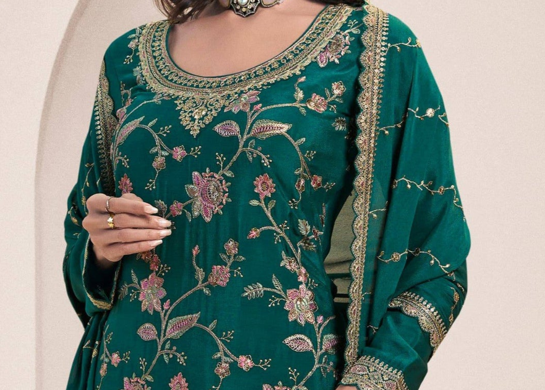 Chinon Palazzo Suit With Dupatta - Traditional Wedding Party Wear USA Canada