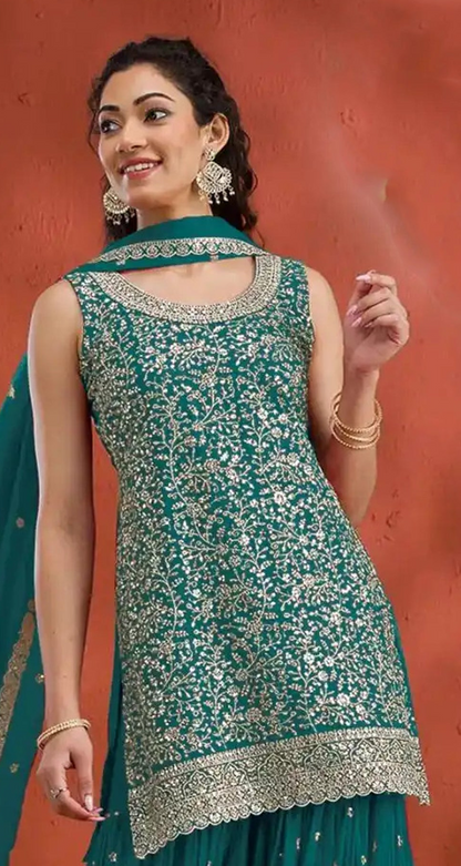 Luxury Embroidered Palazzo Suit - Indian Wedding Wear - Heavy Embroidery Georgette Fabric