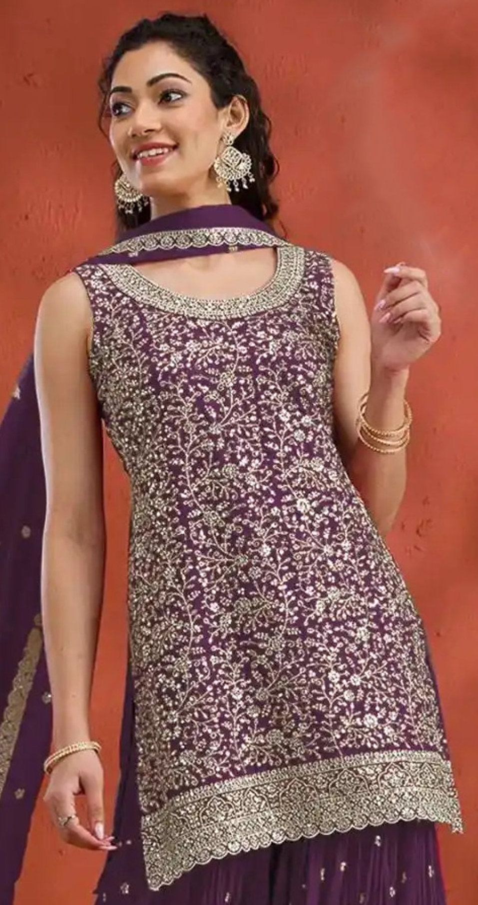 Indian Bridal Palazzo Suit - Blooming Georgette Fabric With Embroidery Detail - Seyuri Ethnic Wear