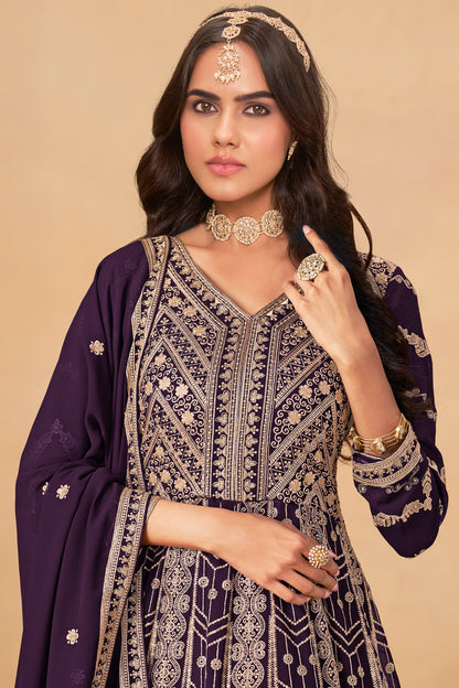 Floral Embroidery Detail On Premium Anarkali Gown - Indian Wedding Guest Outfit