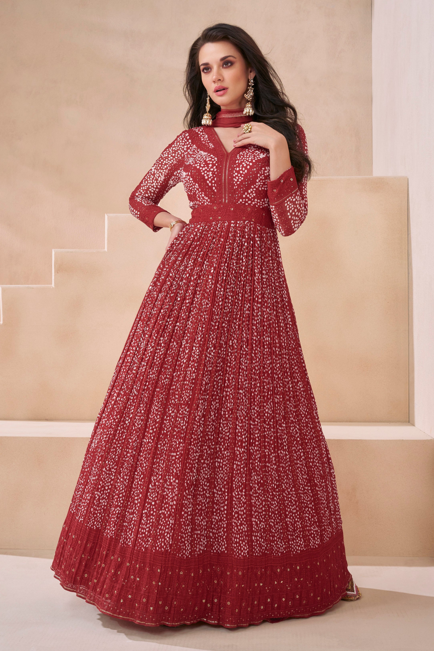 Pakistani Indian Ready-To-Wear Eid Special Long Real Georgette Anarkali With Dupatta 