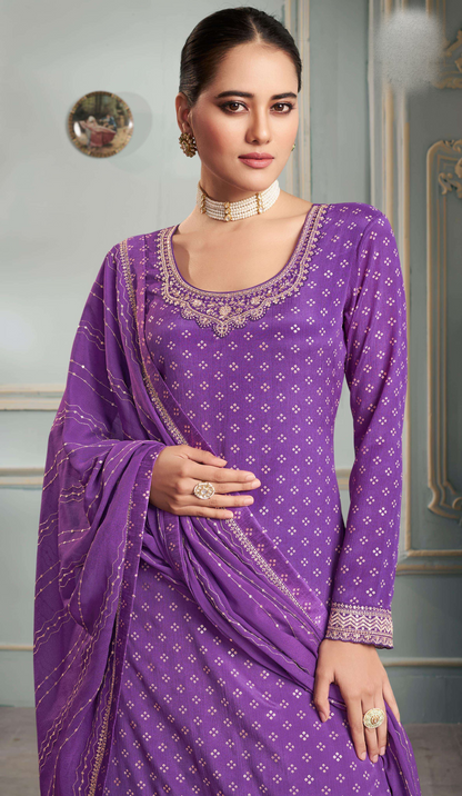 Purple Chinon Silk Sharara Complete  Pakistani Eid Dress USA Canada UK Worldwide Shipping