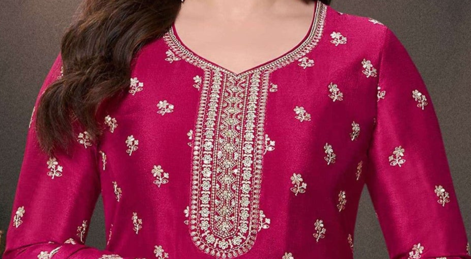 Pink Embroidered Design Palazzo Suit