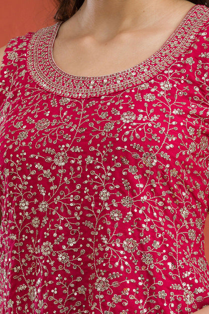 Blooming Georgette Palazzo Suit With Embroidery - Indian Bridal Wear