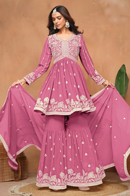 Plus Size pink Sharara Suit Set For Eid Diwali Festivals - Pakistani Indian Wedding Outfit Ready to Ship USA"