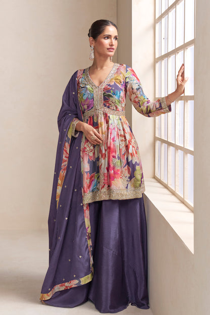 Floral Designer Wedding Function Wear Salwar Kameez Palazzo Dress