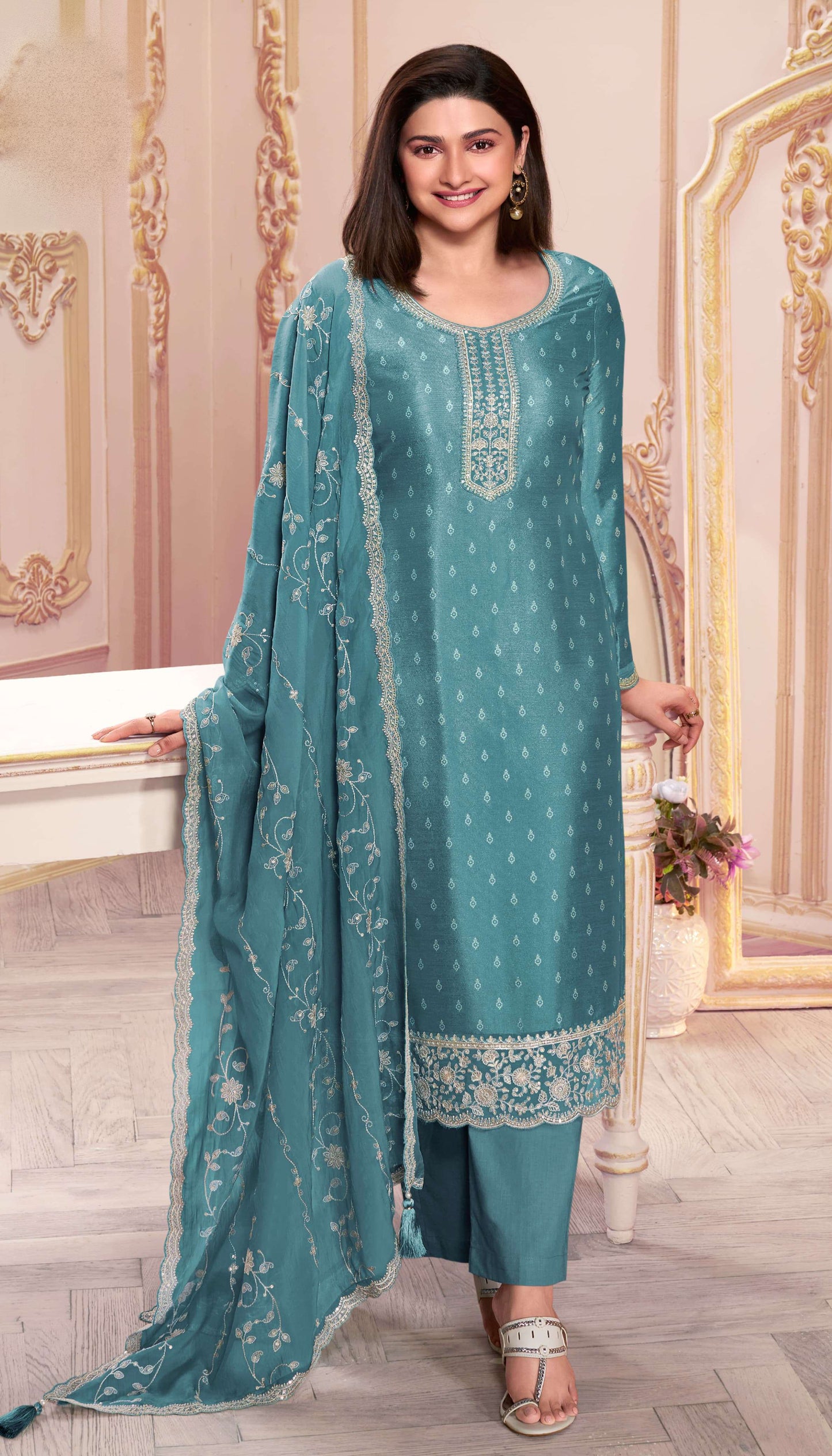 Complete Blue Salwar Suit Set With Embroidered Dupatta - Traditional Indian Ethnic Wear