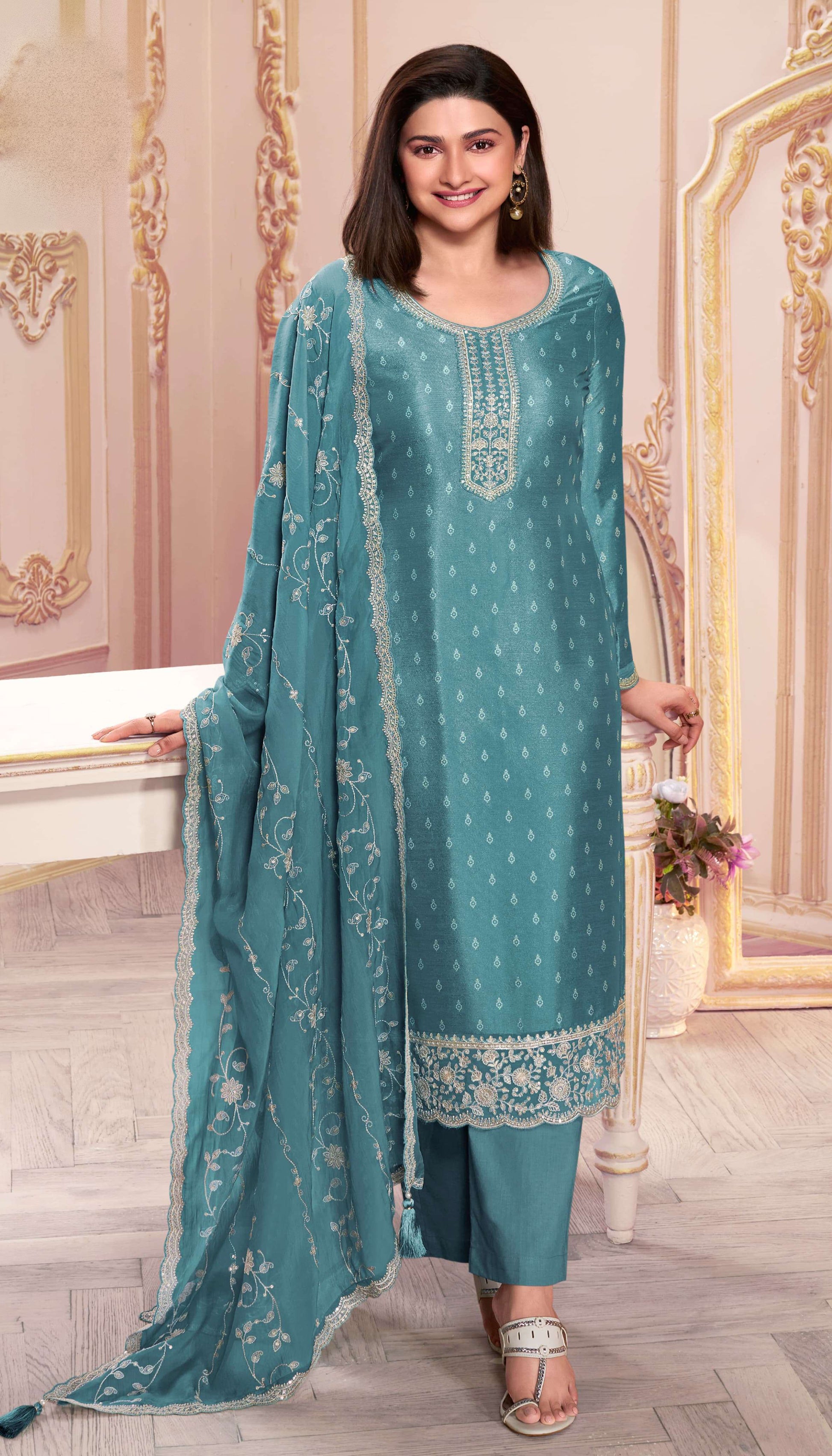 Complete Blue Salwar Suit Set With Embroidered Dupatta - Traditional Indian Ethnic Wear