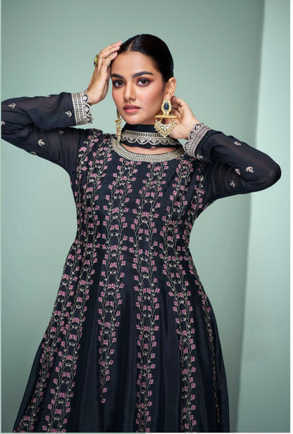 Embroidered Chinon Silk Sharara Kameez Detail - Designer Pakistani Dress With Dupatta"