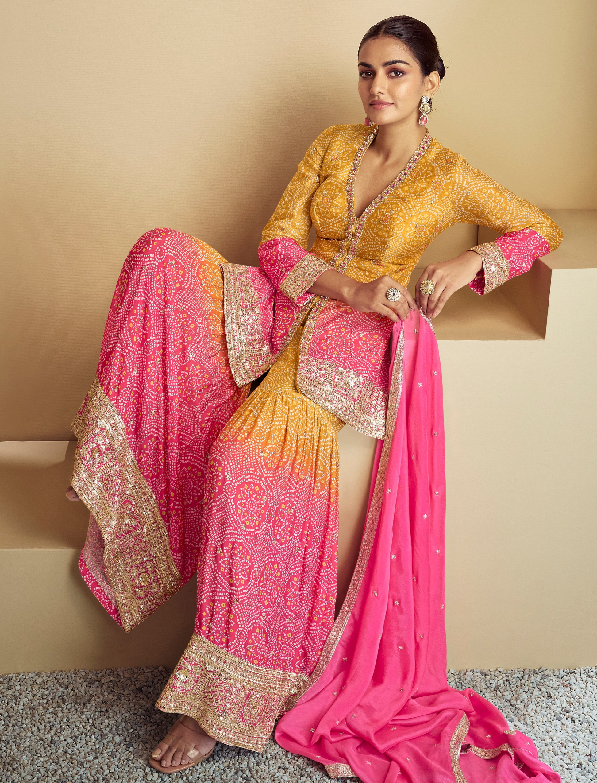 Embroidered Yellow Sharara Kameez  Pakistani Wedding Dress USA
