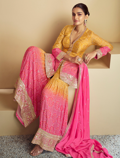 Embroidered Yellow Sharara Kameez  Pakistani Wedding Dress USA
