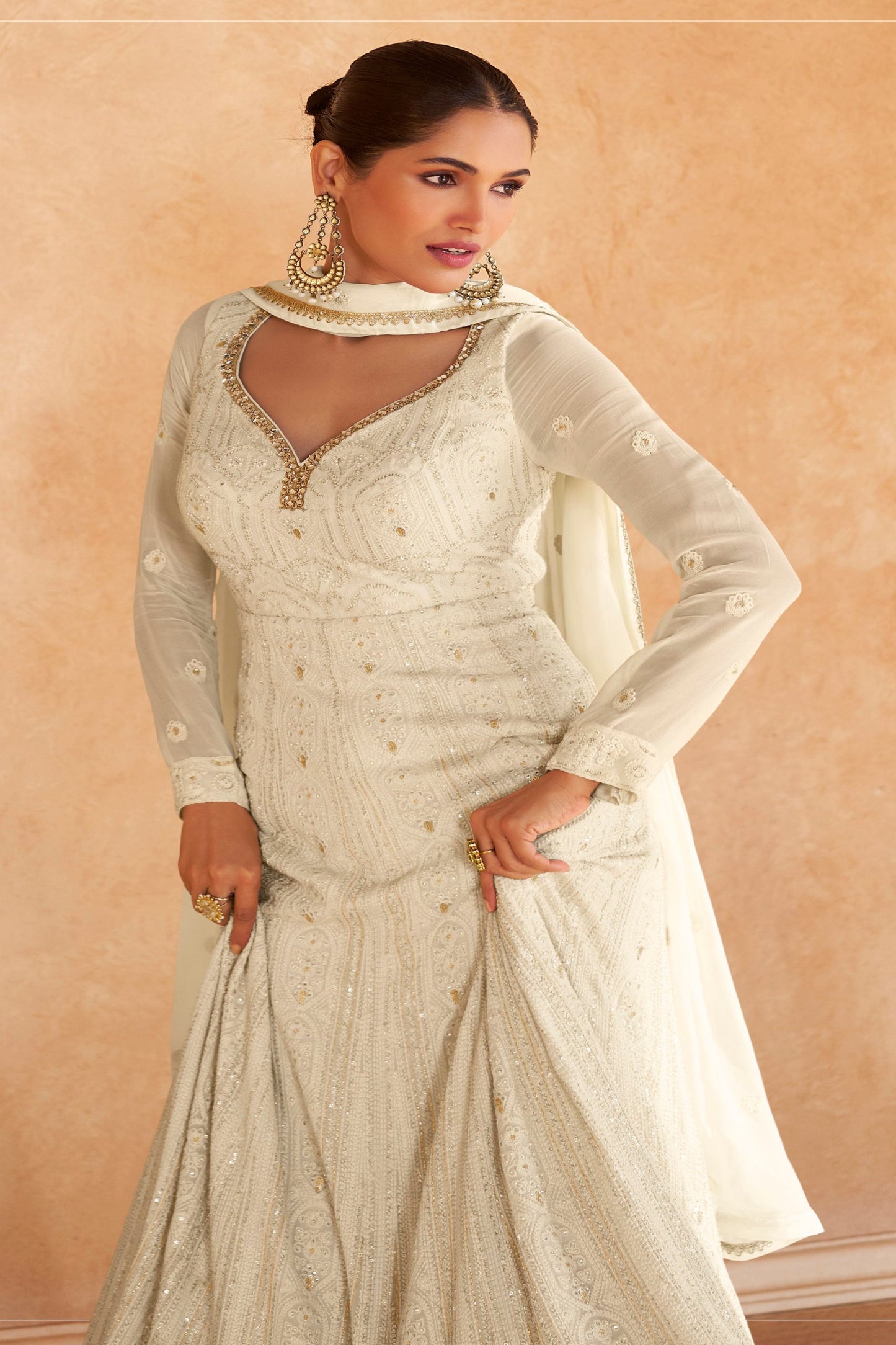 White Anarkali Gown Real Georgettle For Wedding & Party Wear Bollywood Style