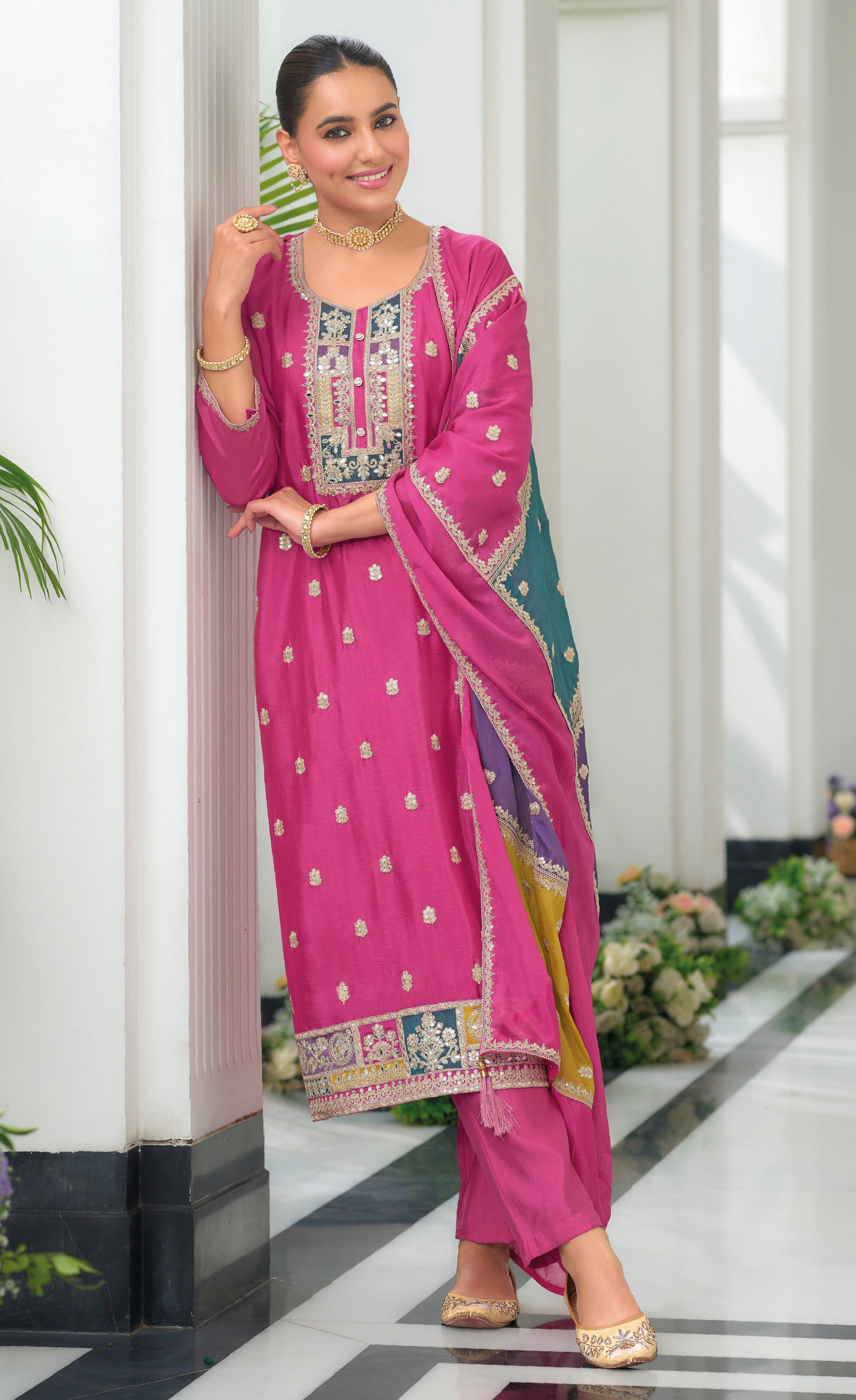 Pink Embroidered Salwar Kameez Full Outfit with Dupatta - Traditional Indian Ethnic Wear for Weddings and Special Occasions