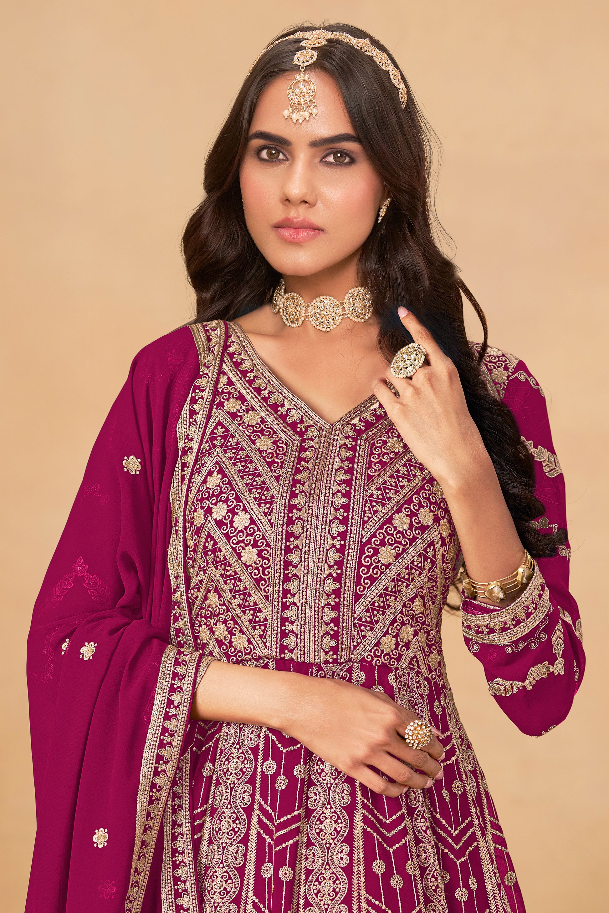 Pink Anarkali Gown With Chikankari Embroidery Worked Long Anarkali Dupatta Suit