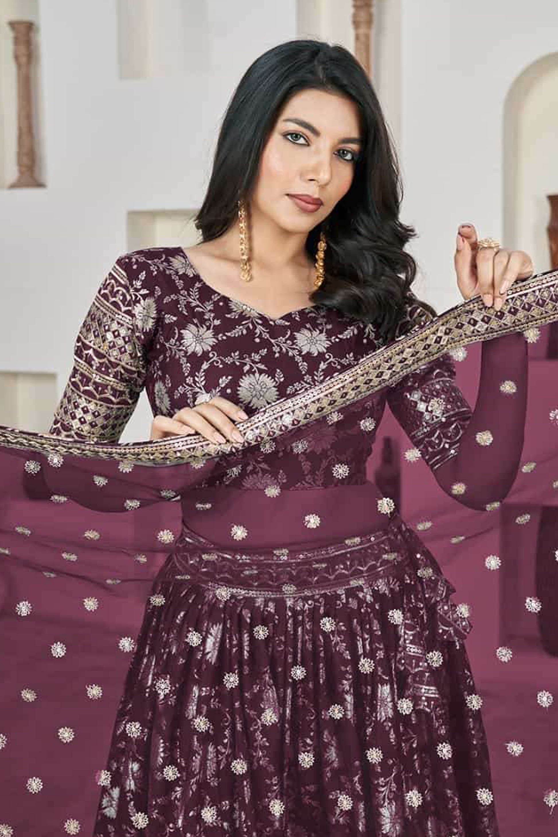 Designer Wedding Lehenga Choli ack view With Intricate Embroidery Work