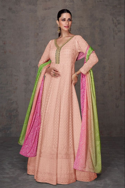Peach Anarkali Gown With Dupatta | Indian Wedding Dress USA