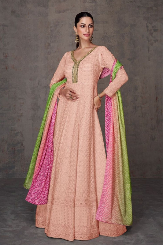 Peach Anarkali Gown With Dupatta | Indian Wedding Dress USA