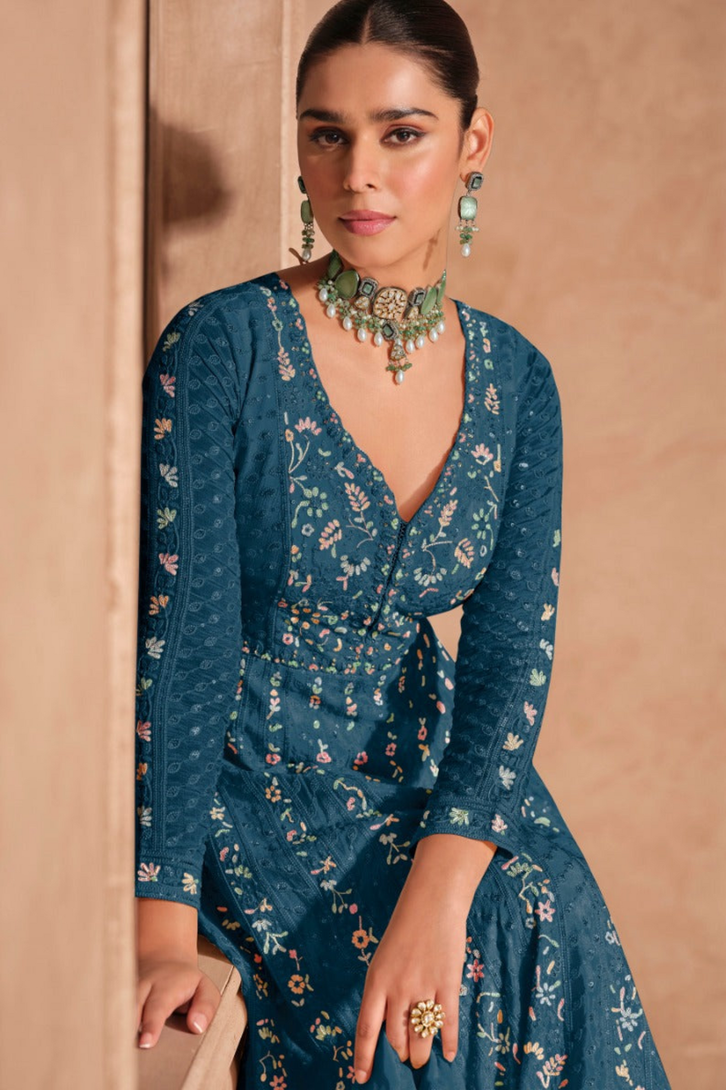 Indian Ethnic Anarkali Dress With Embroidery Work - Ready To Wear Formal Gown