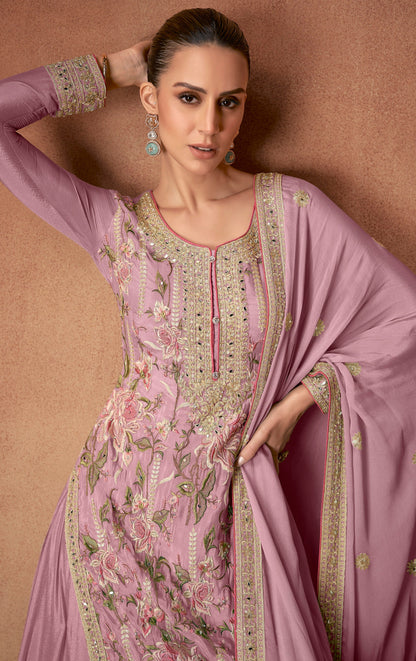 Pakistani Bridal Palazzo Kameez In Light Pink With Intricate Embroidery Work