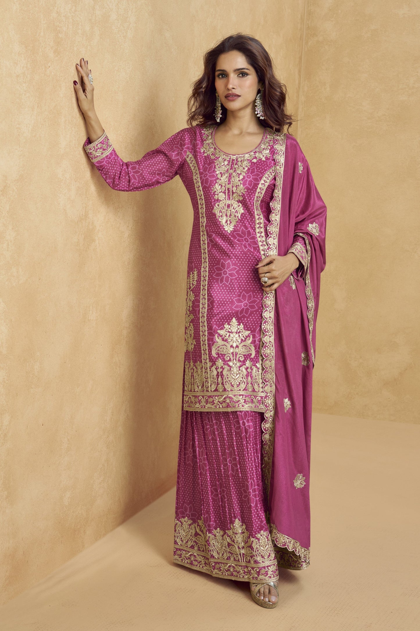 Pink palazzo set offers a graceful and feminine touch, making it ideal for daytime events, festive gatherings, or casual outings.
