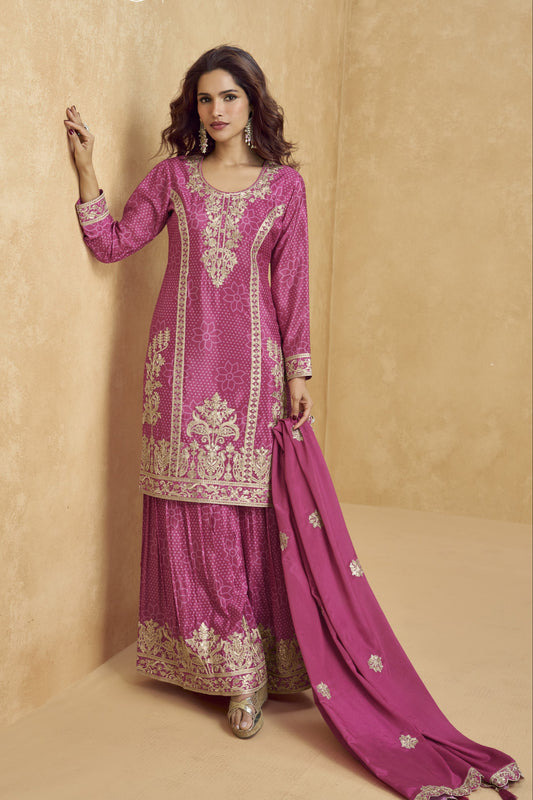 Pink palazzo set offers a graceful and feminine touch, making it ideal for daytime events, festive gatherings, or casual outings.
