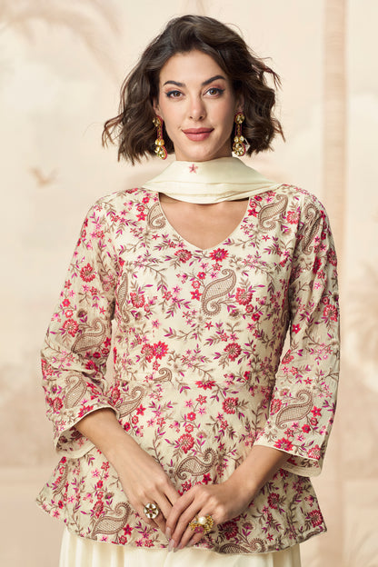 Elegant white palazzo set with soft fabric and simple design, perfect for casual wear or festive gatherings.
