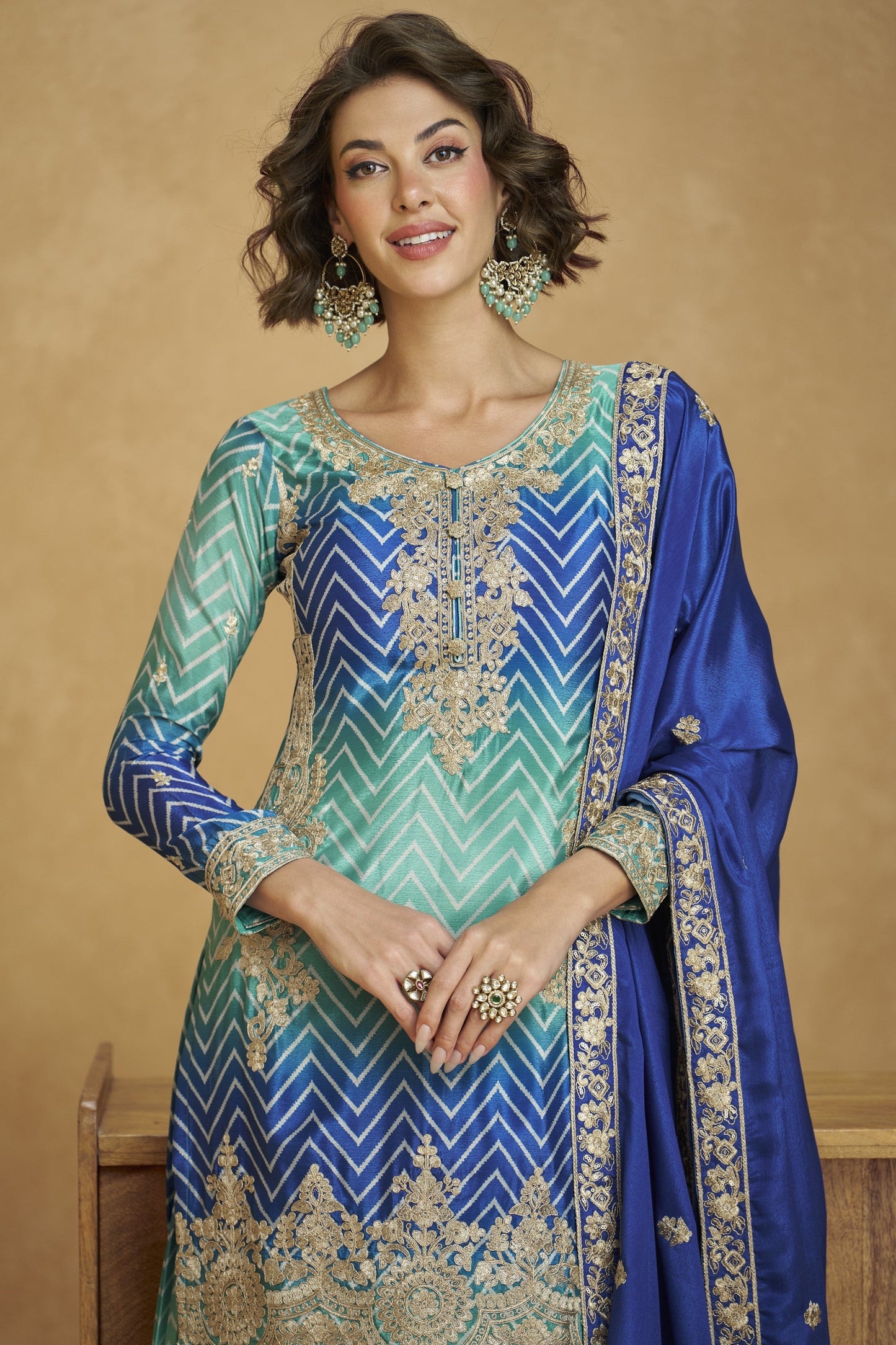 blue palazzo set with a modern ethnic touch, perfect for casual outings and festive gatherings.
