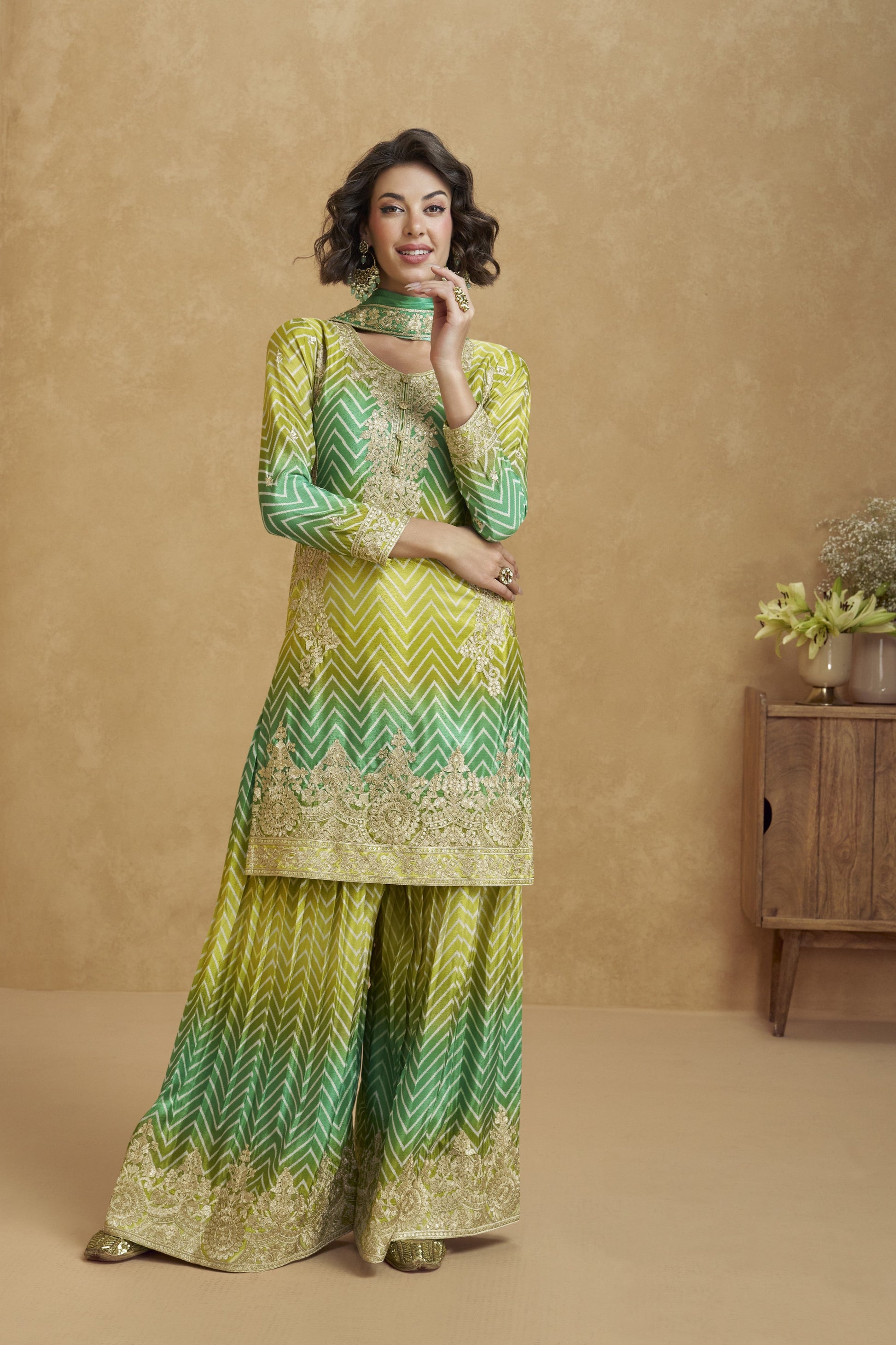 Dark green palazzo set brings together elegance and comfort, perfect for festive gatherings, casual functions, or everyday ethnic wear.
