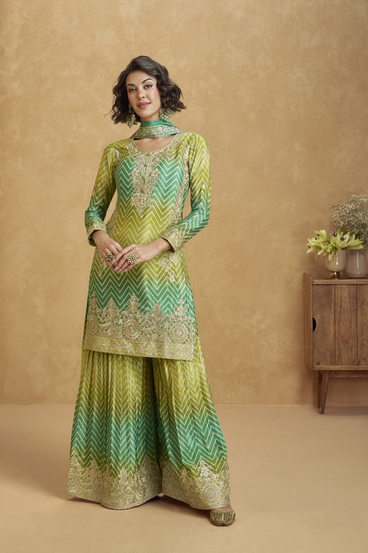 Dark green palazzo set brings together elegance and comfort, perfect for festive gatherings, casual functions, or everyday ethnic wear.
