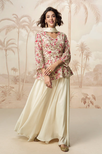 Elegant white palazzo set with soft fabric and simple design, perfect for casual wear or festive gatherings.
