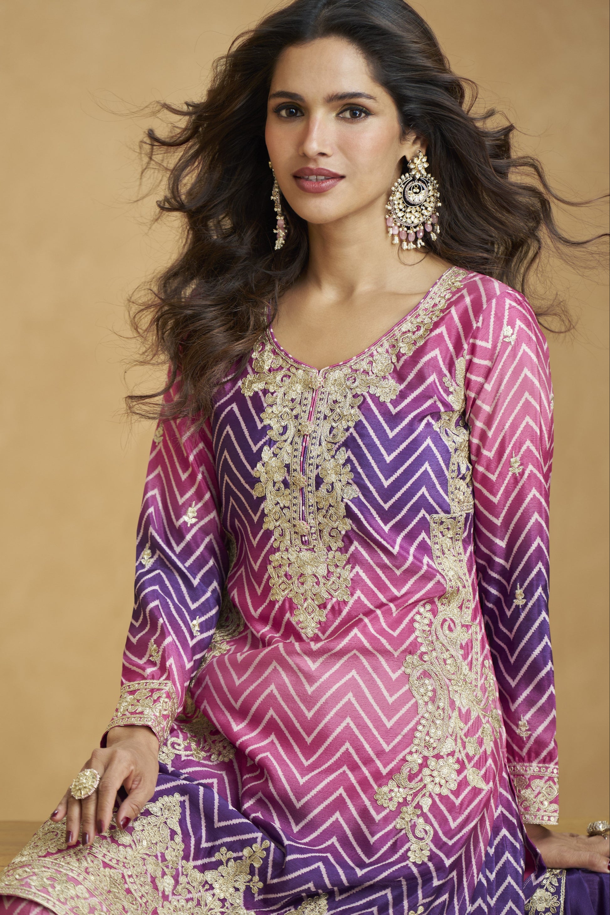 Pink palazzo set offers a graceful and feminine touch, making it ideal for daytime events, festive gatherings, or casual outings.
