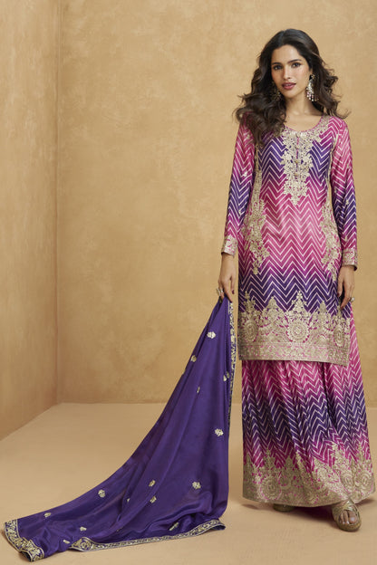 Purple palazzo suit adds a regal and elegant charm, perfect for festive occasions and traditional celebrations.
