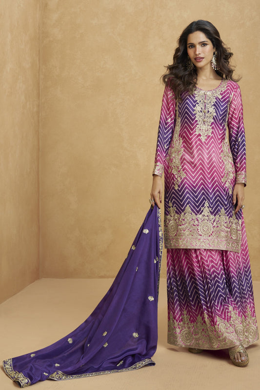 Purple palazzo suit adds a regal and elegant charm, perfect for festive occasions and traditional celebrations.
