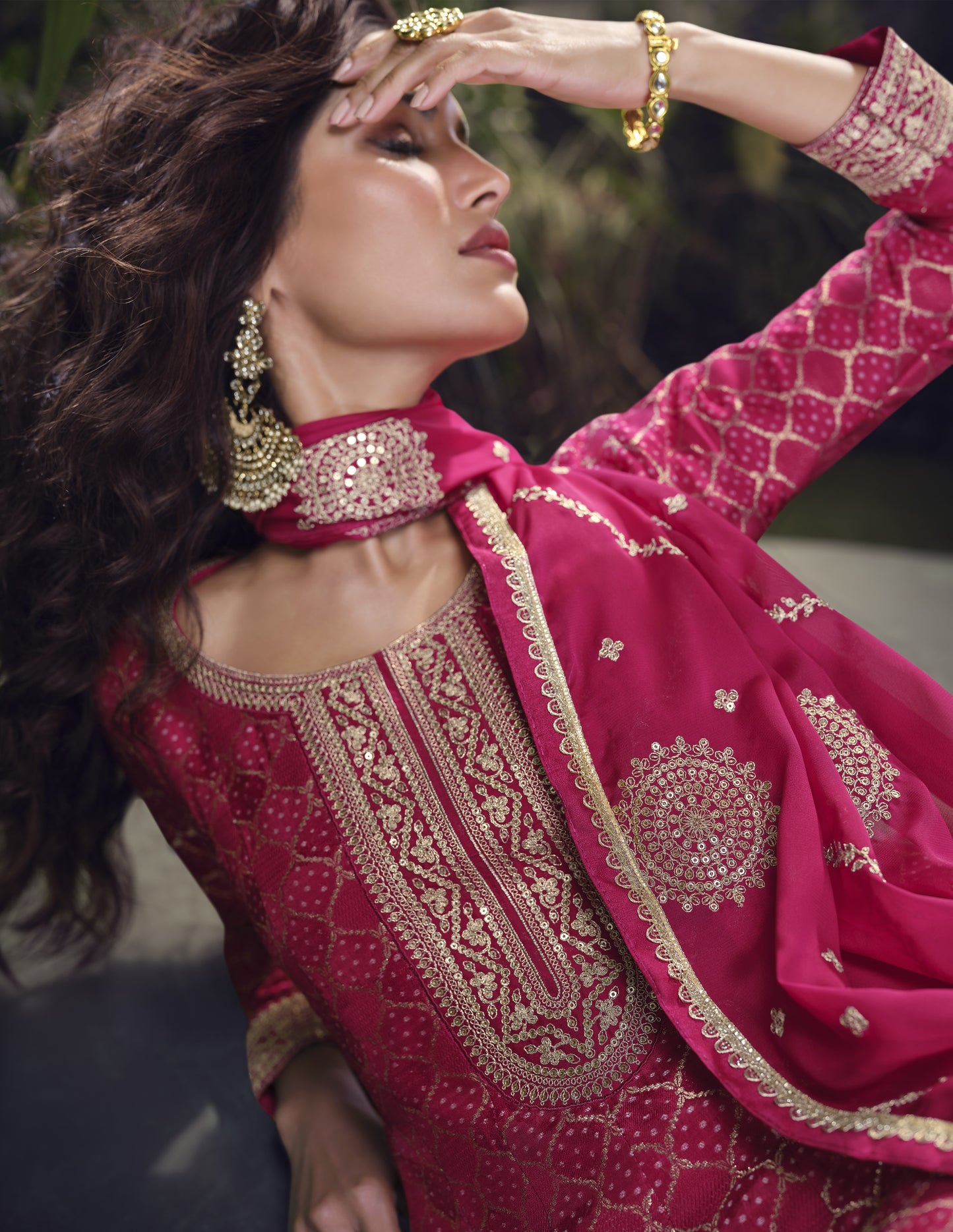 Pink color Anarkali gown in pure viscose silk with embroidery work, offering a graceful and refined look for festive and special occasions.
