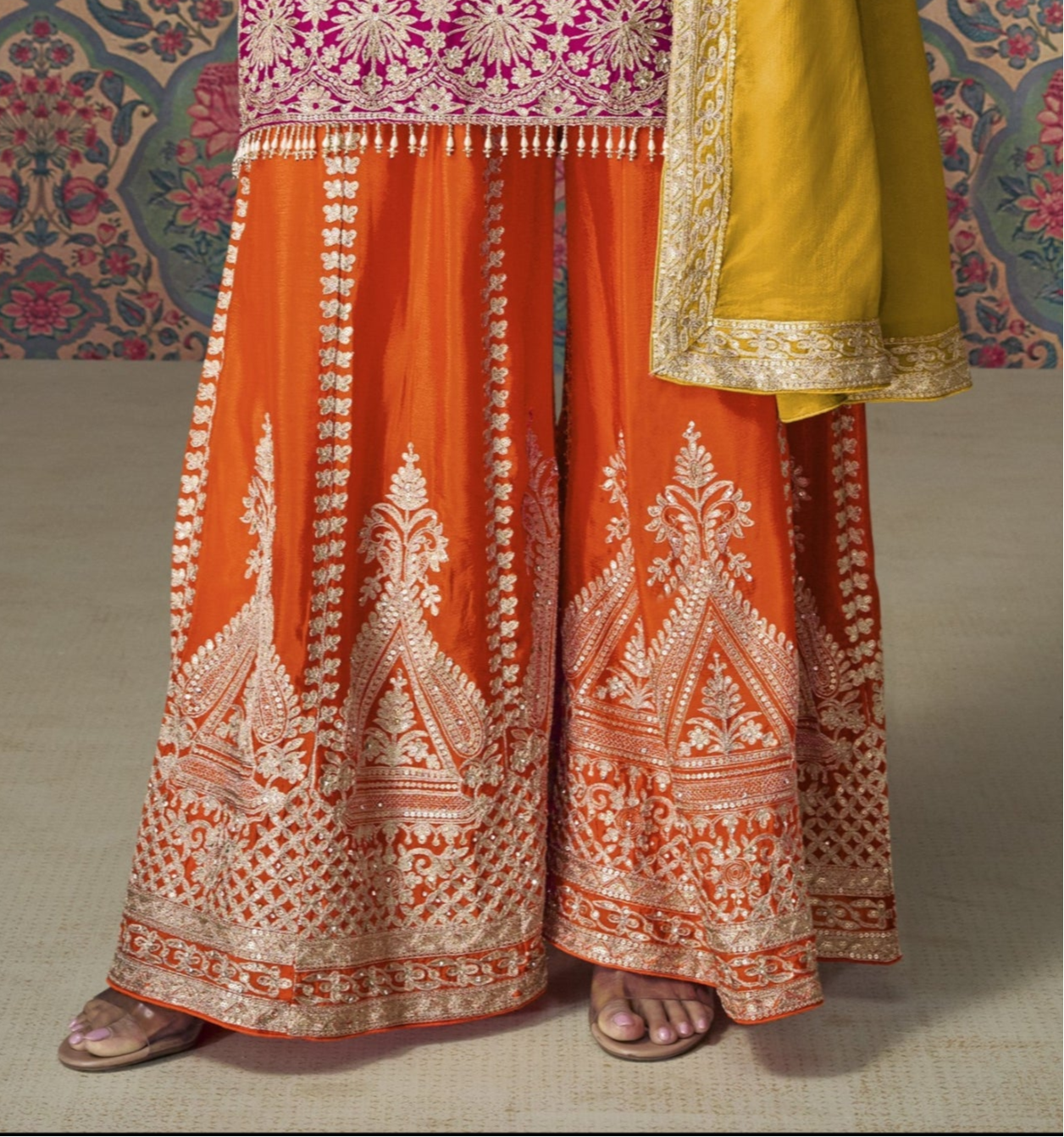 Indian Wedding-Reception Heavy Work Dark Pink Color Palazzo Suit