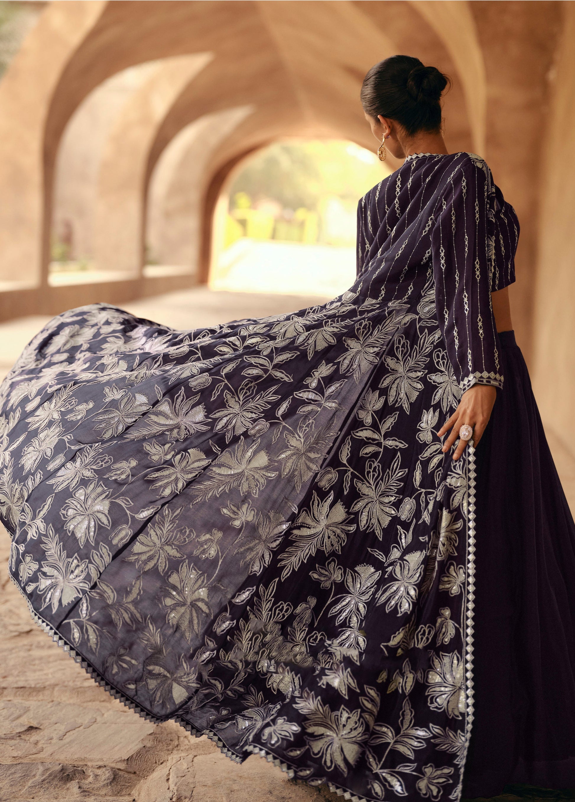 New Style Wine Chinon Silk  Anarkali Gown Suits For Special Wedding Wear