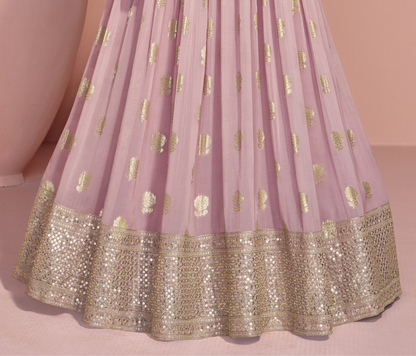 Party Wear Pink Anarkali Gown Suits With Viscos Jacquard Silk, Silk Dupatta Suits 