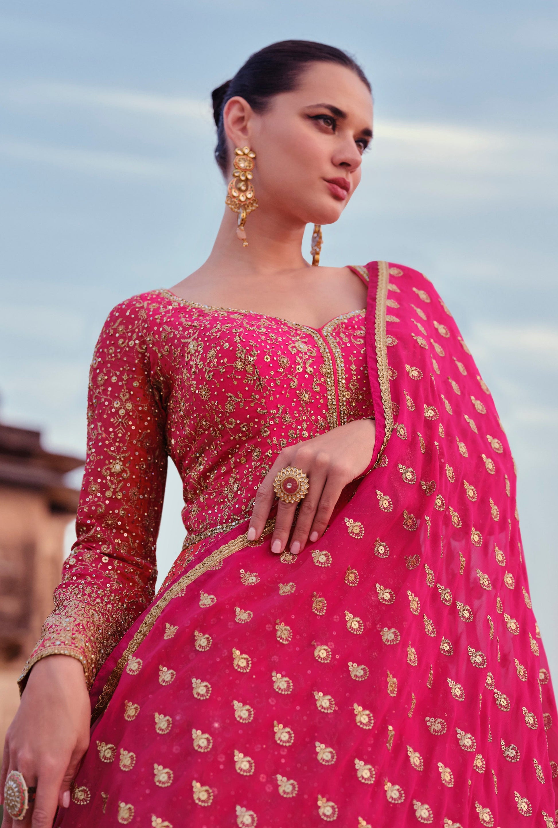 Pink Georgette Floor-Length Beautiful Anarkali Gown Suits For Special Wear