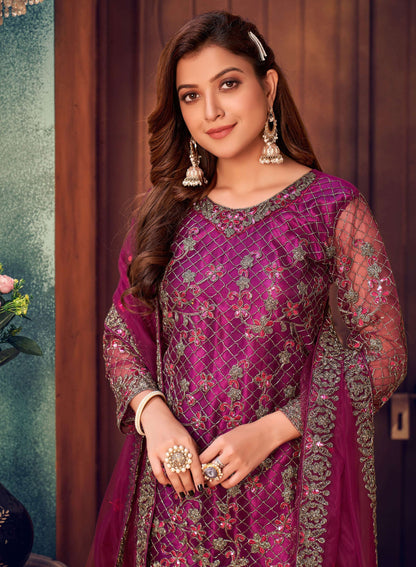 Purple Salwar Kameez With Heavy Gold Embroidery and Dupatta or Indian Parties and Weddings