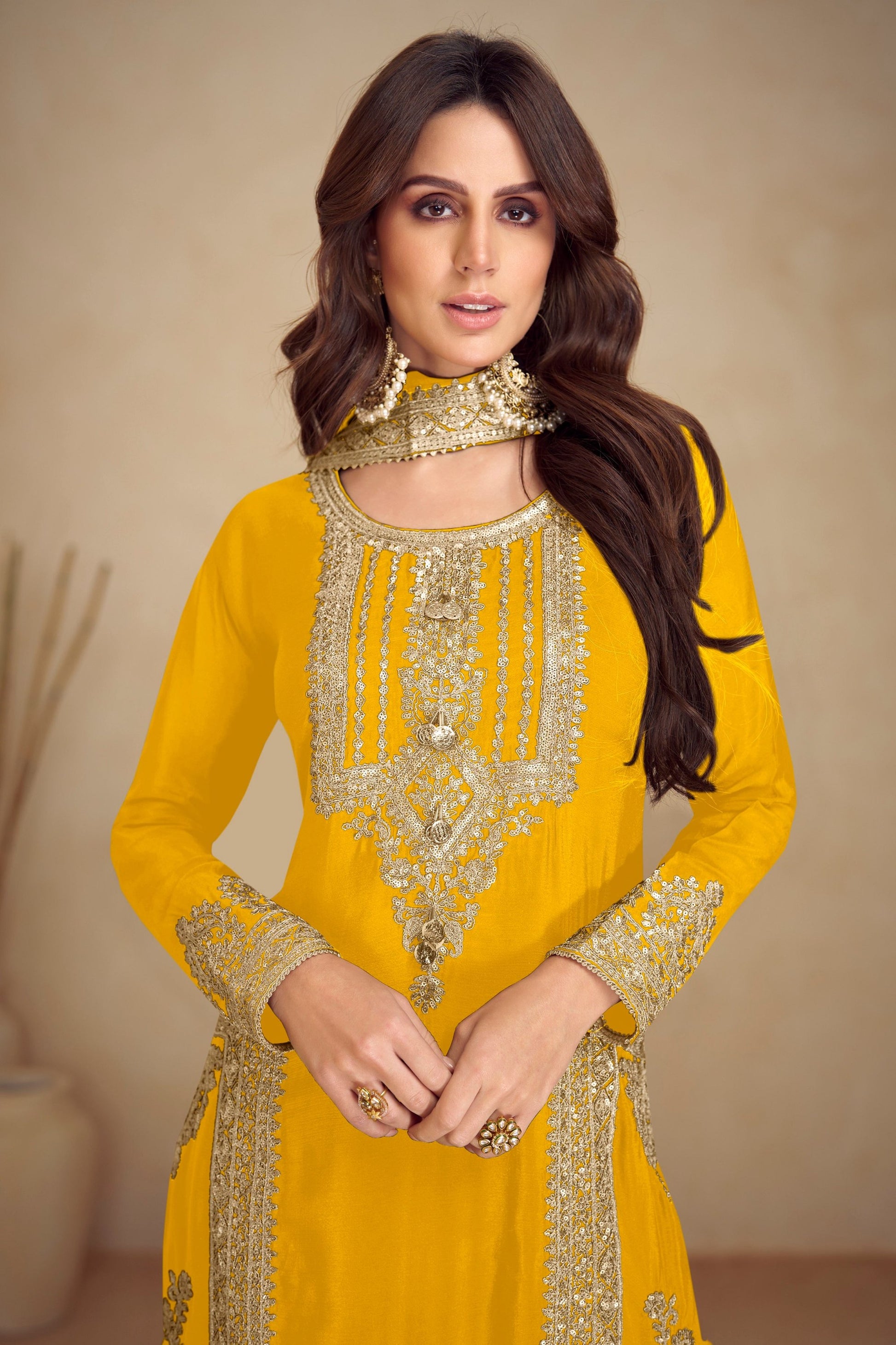 Yellow Salwar Kameez Complete Set With Dupatta - Traditional Indian Ethnic Wear 